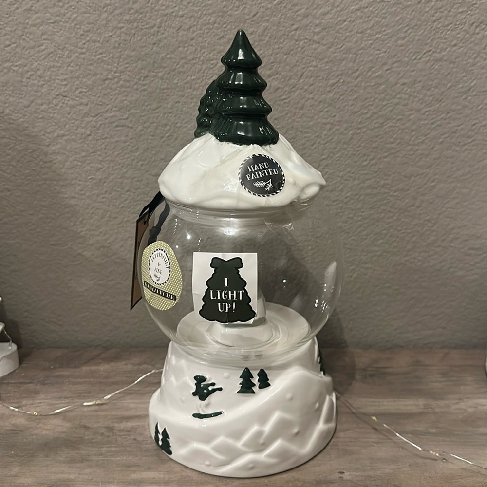 Sale! Peppermint & Pine Light Up Green Trees/Ski Candy Jar - Picture 4 of 7